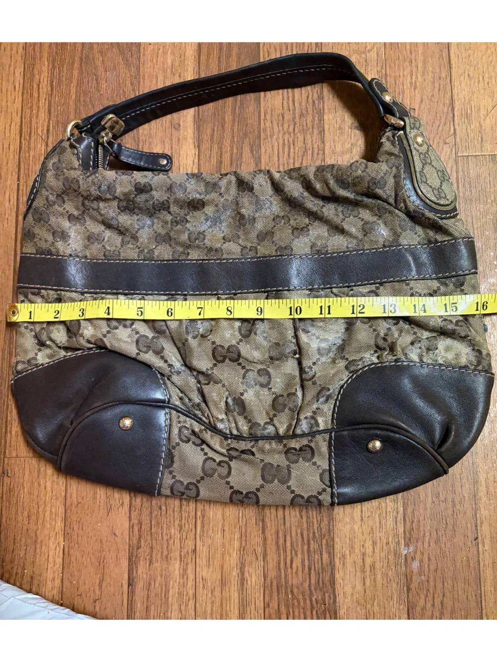 Gucci Brown GG Monogram Canvas Hobo with Dark Brown Leather Trim